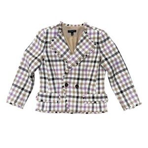 Ann Taylor Petite 0P Plaid Tweed Double-Breasted Jacket